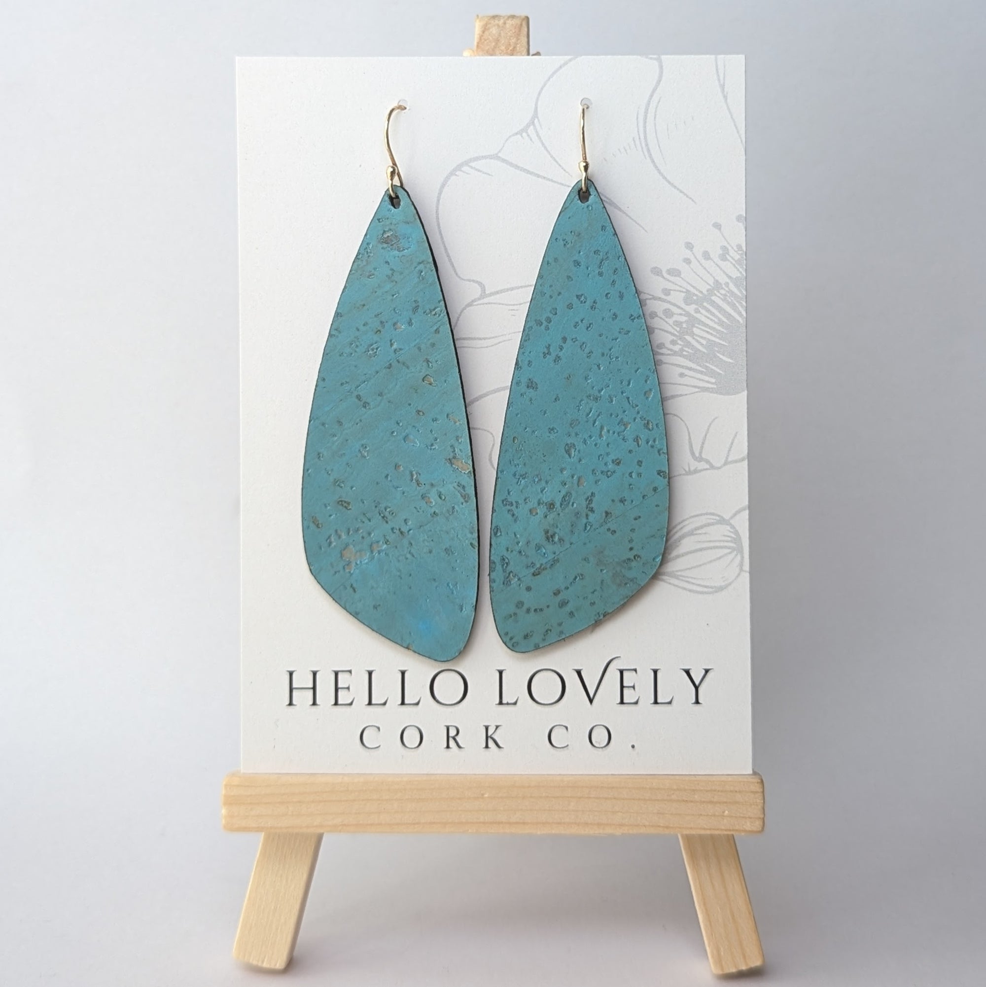 Bright Teal Cork Earrings - Large Wing