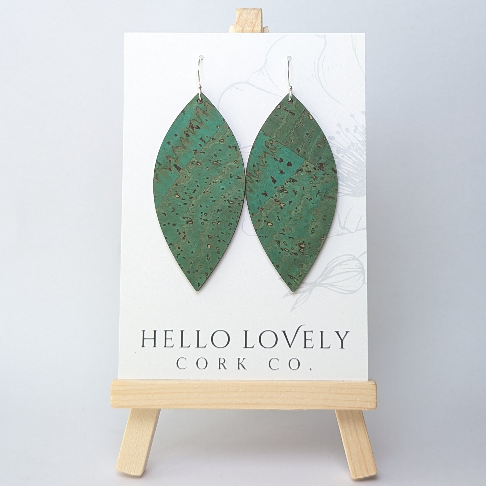 Grass Green Cork Earrings - Large Leaf