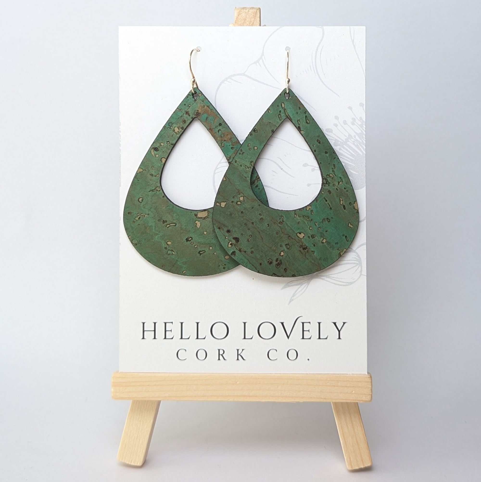 Grass Green Cork Earrings - Large Teardrop
