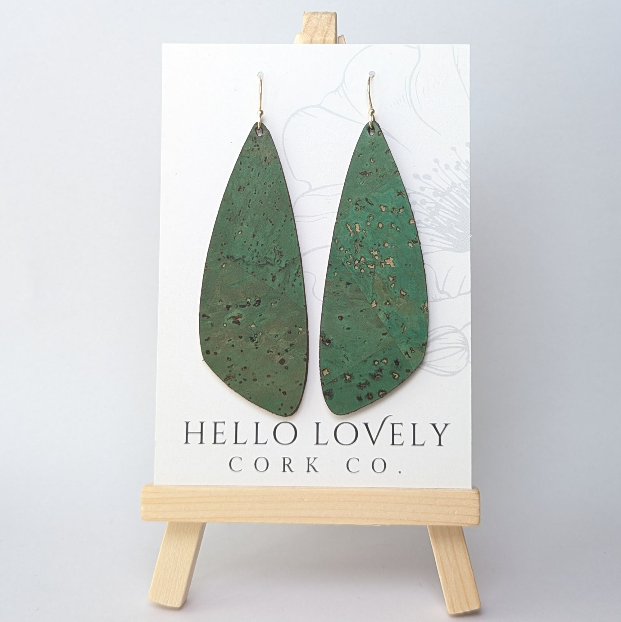 Grass Green Cork Earrings - Large Wing