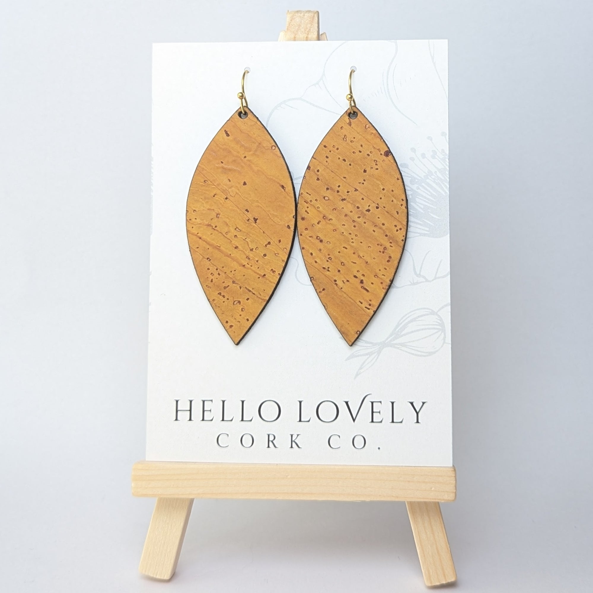 Ochre Yellow Cork Earrings - Large Leaf