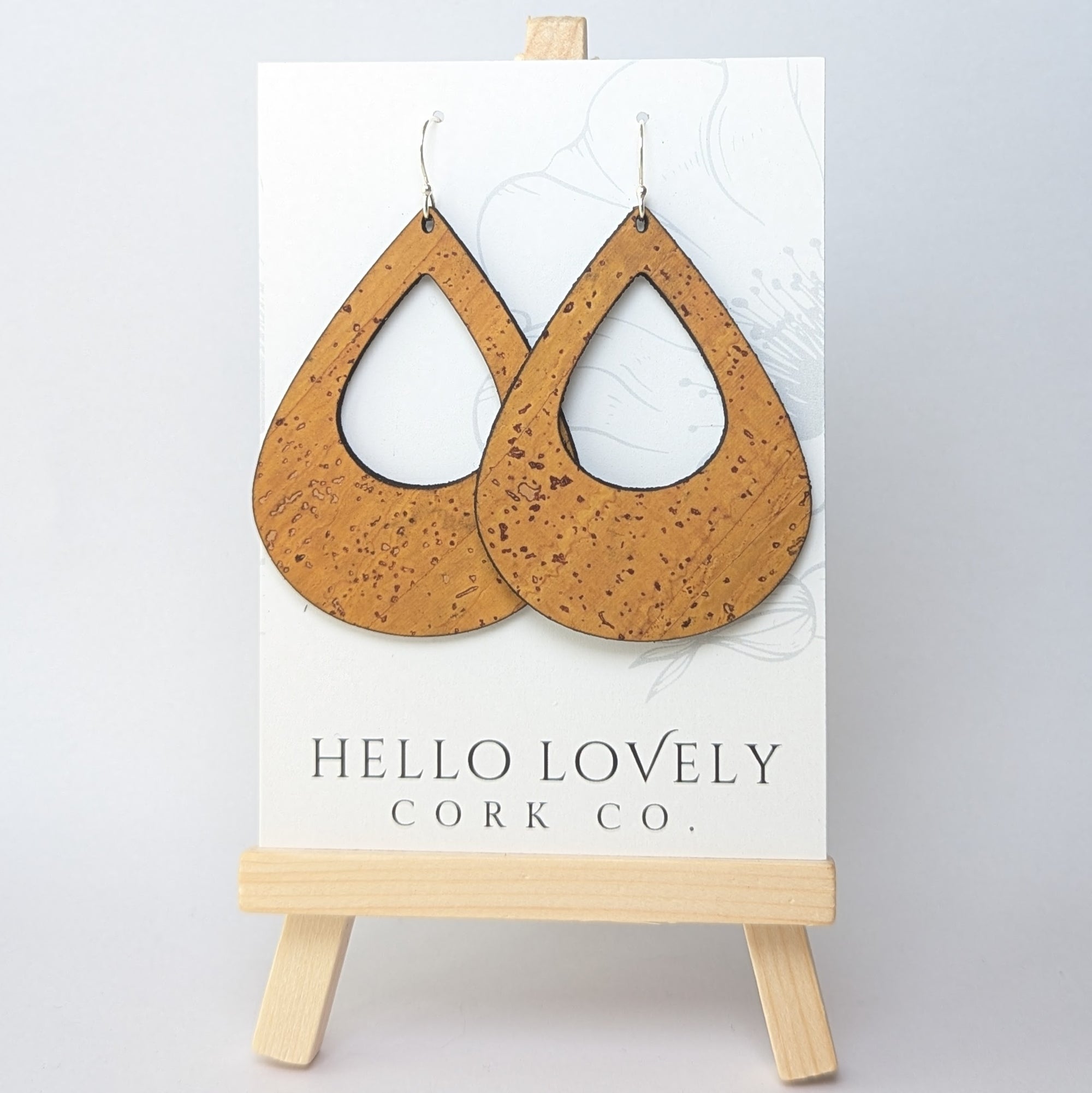 Ochre Yellow Cork Earrings - Large Teardrop