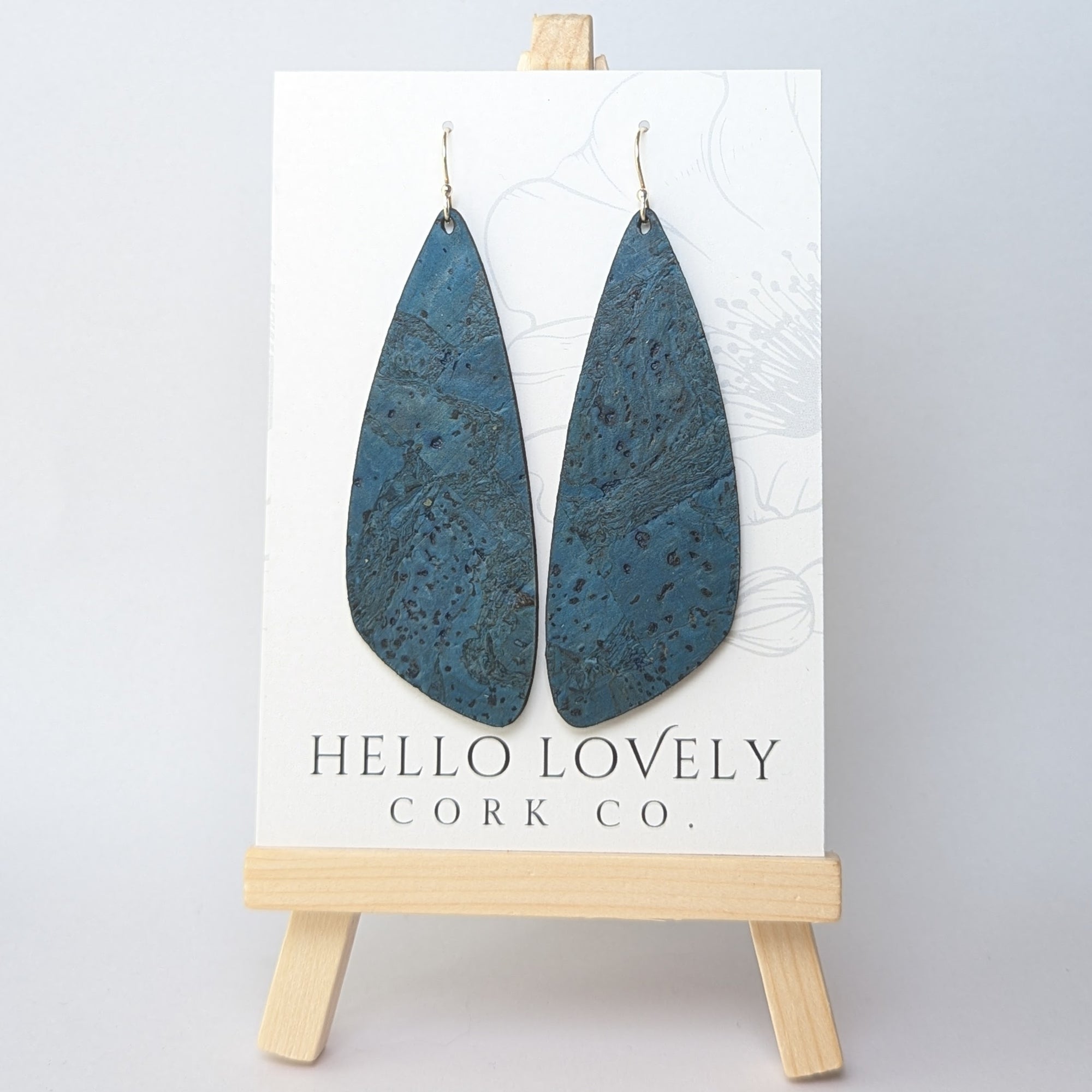 Deep Teal Cork Earrings - Large Wing