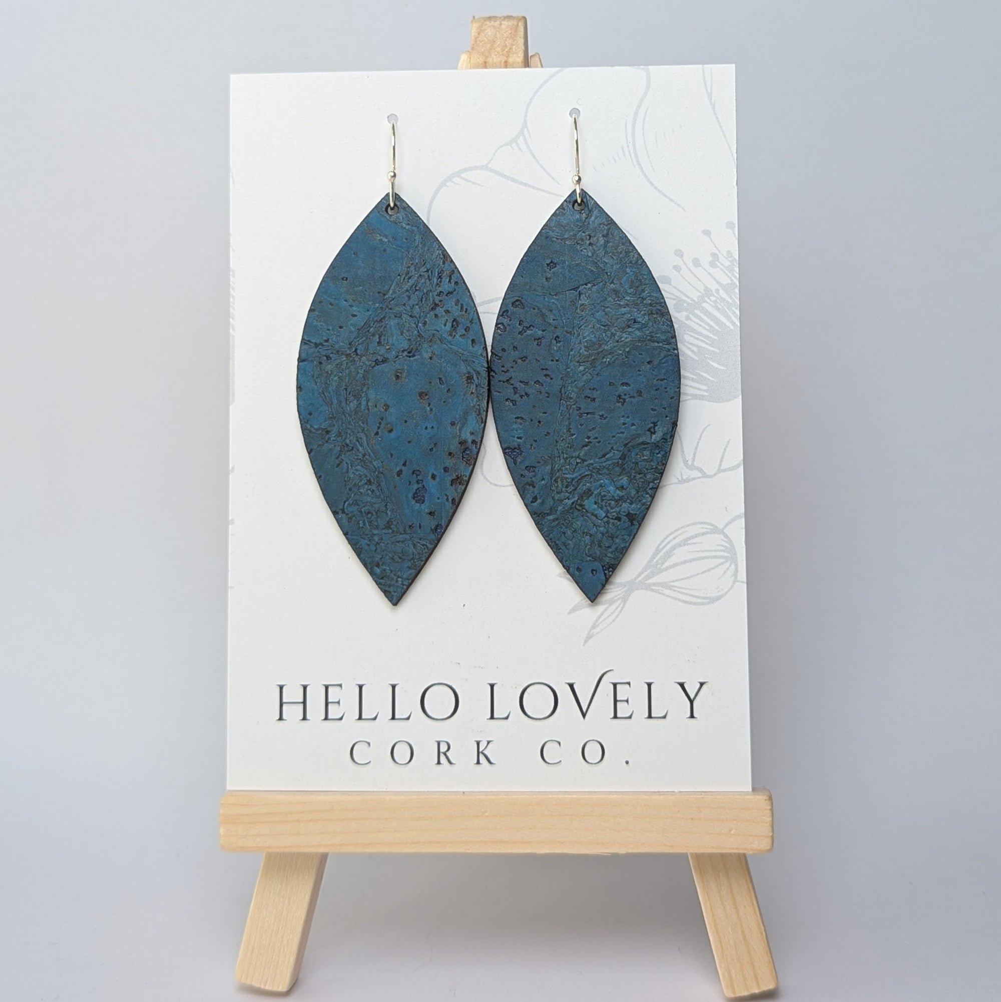 Deep Teal Cork Earrings - Large Leaf