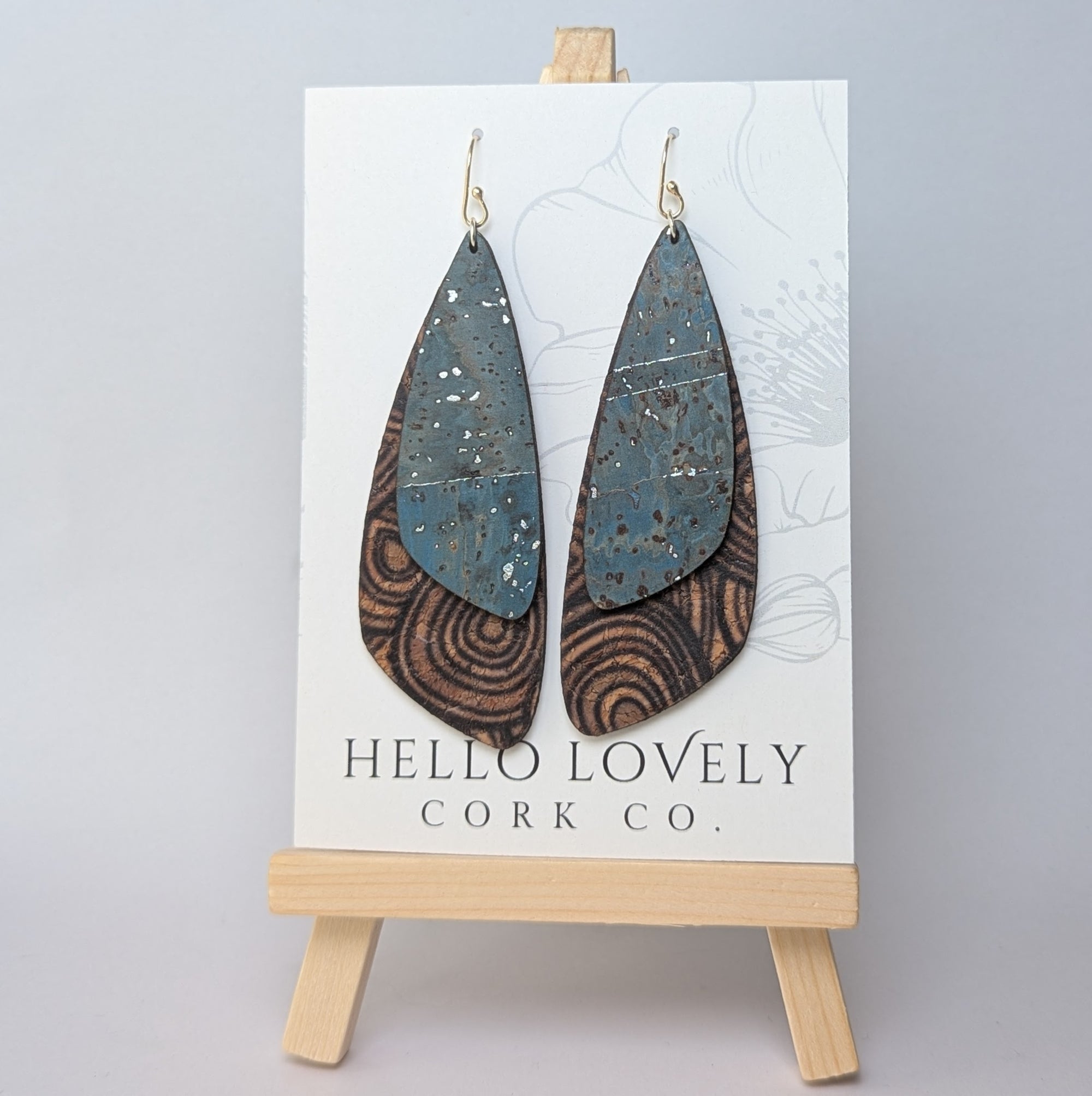 Dragonfly Earrings -Sea Blue with Natural Wood Grain