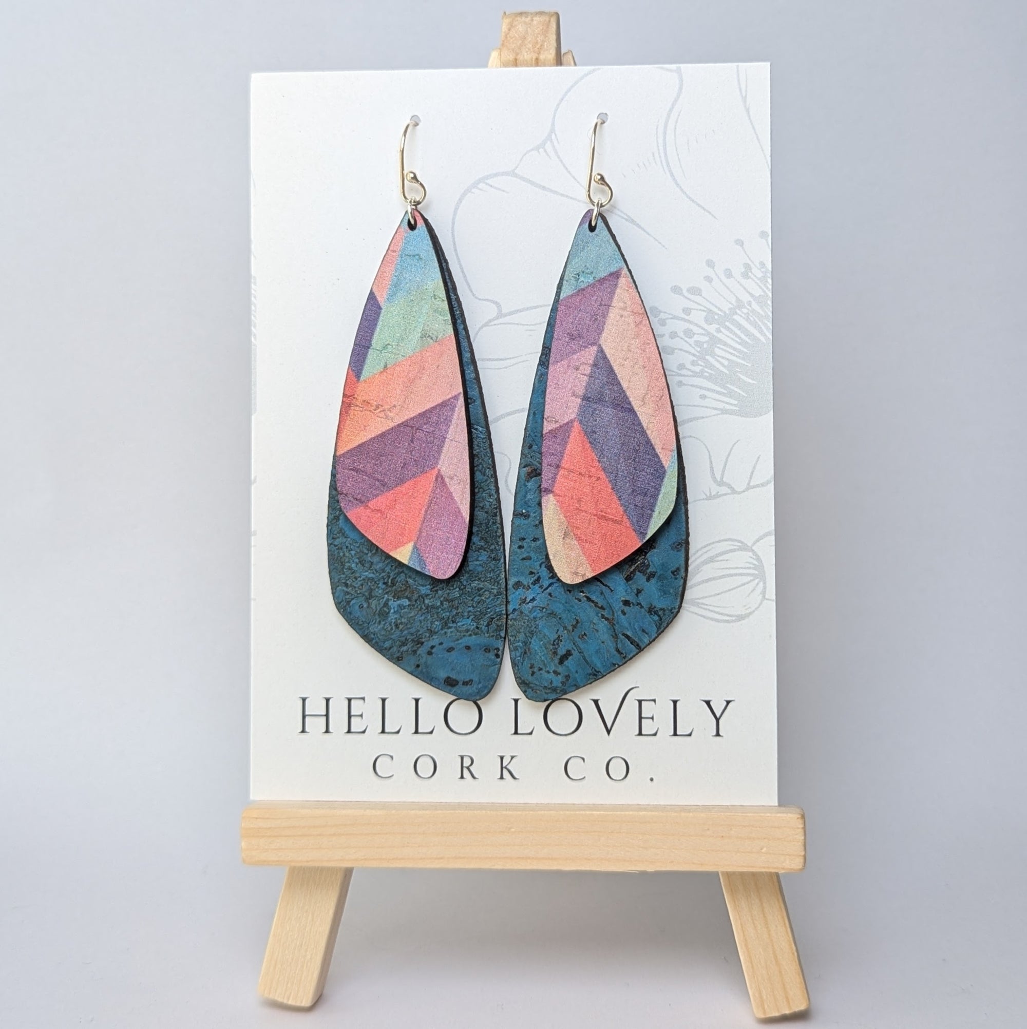 Dragonfly Earrings - Pink Herringbone with Deep Teal