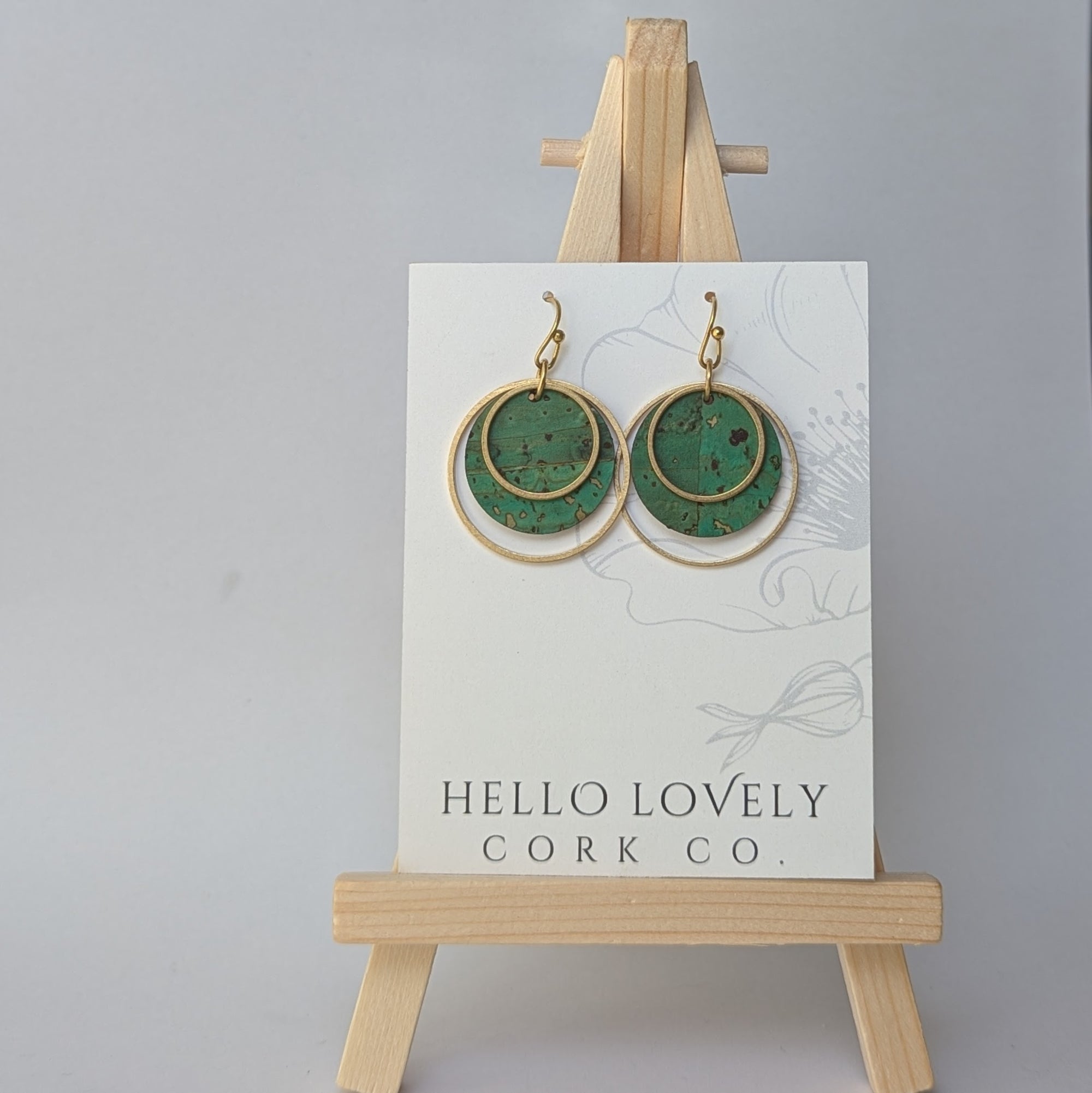 Circle Cork and Brass Earrings - Grass Green