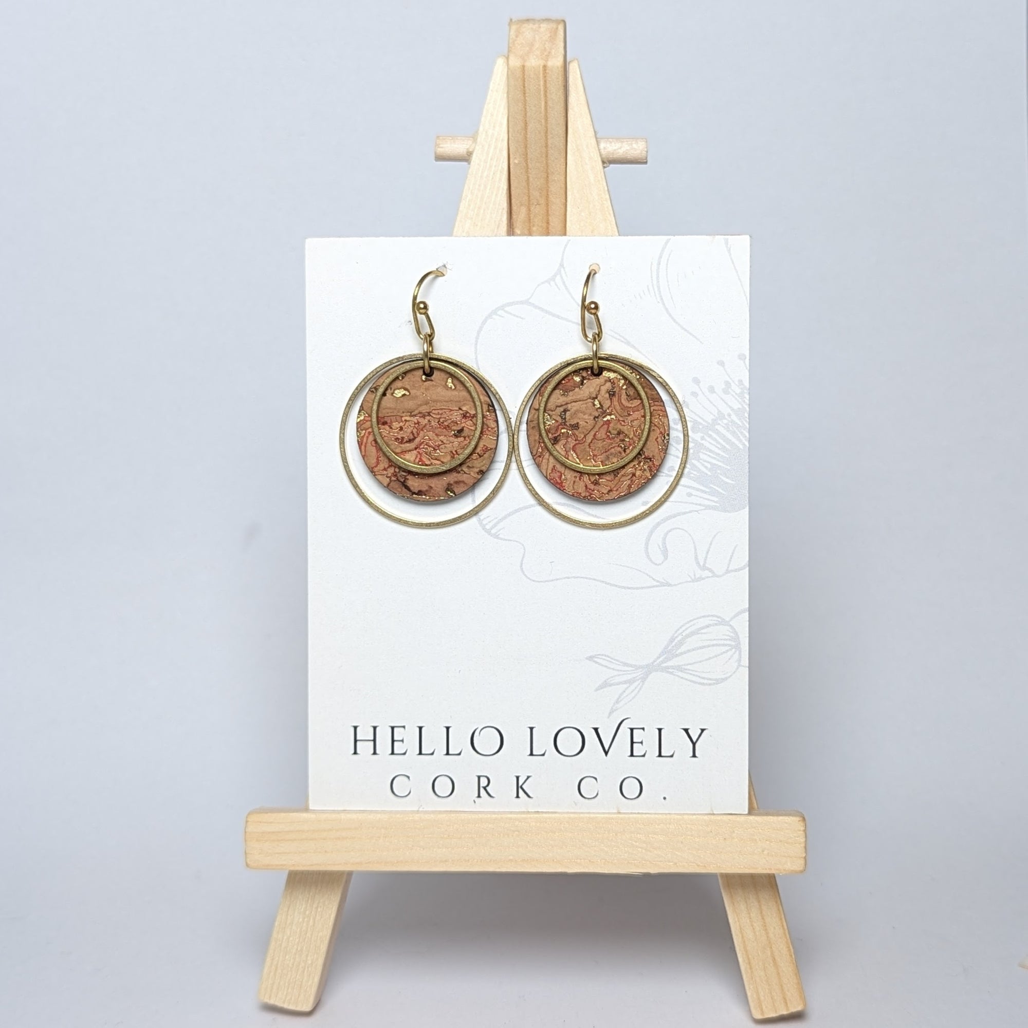 Circle Cork and Brass Earrings - Natural Gold