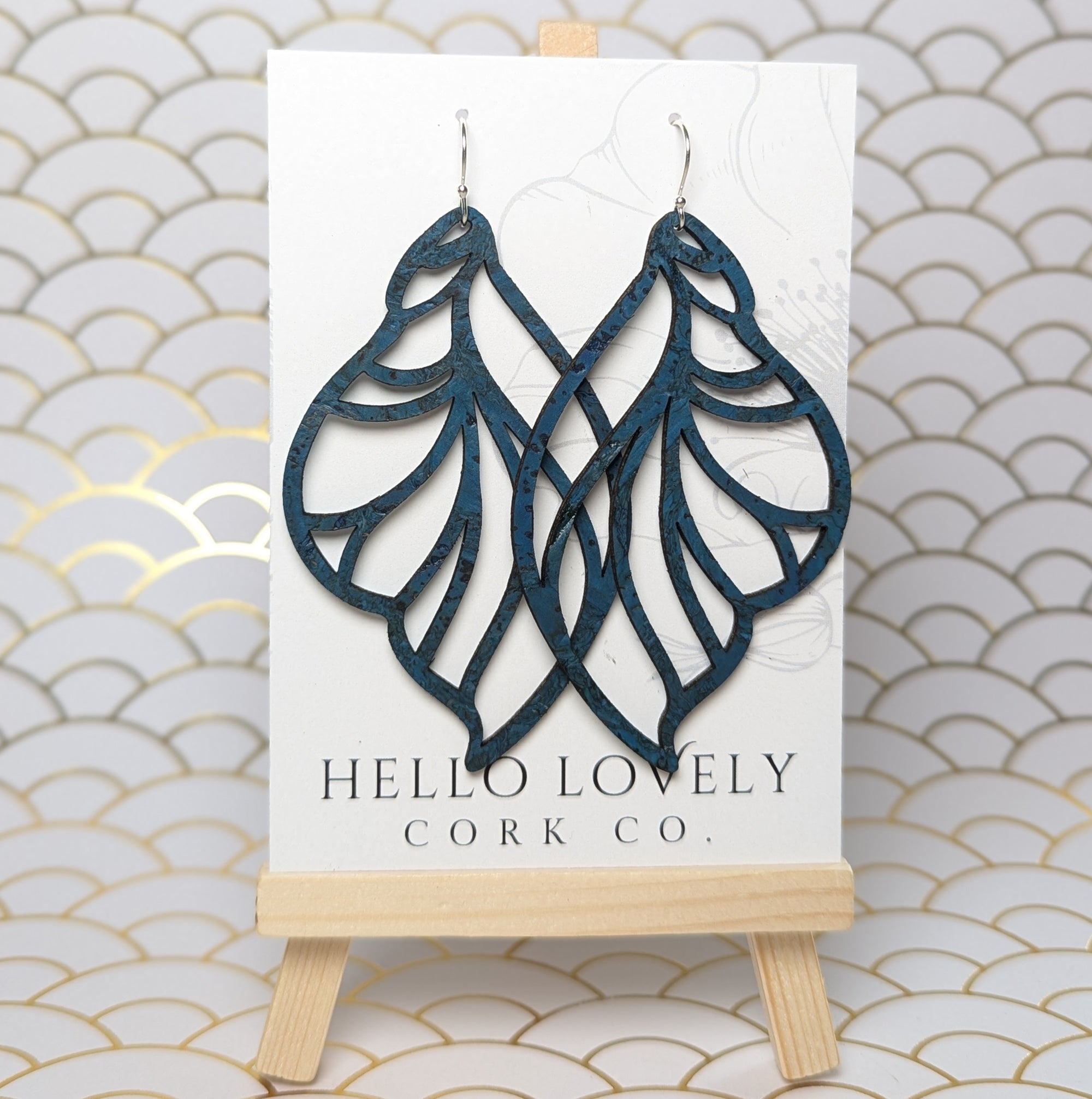 Deep Teal Cork Earrings - Large Fairy Wing Feya