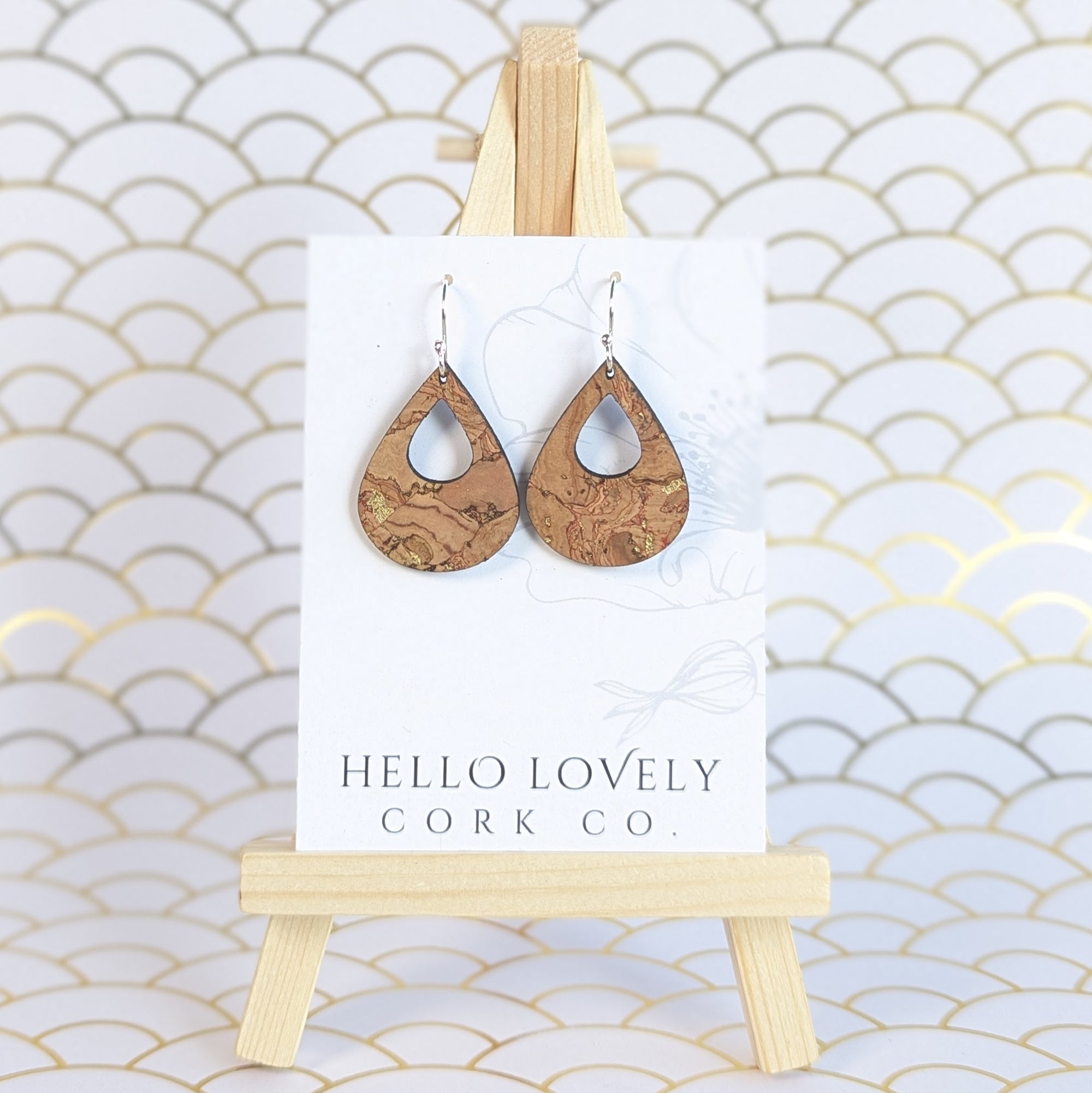 Natural Gold Cork Earrings - Small Teardrop