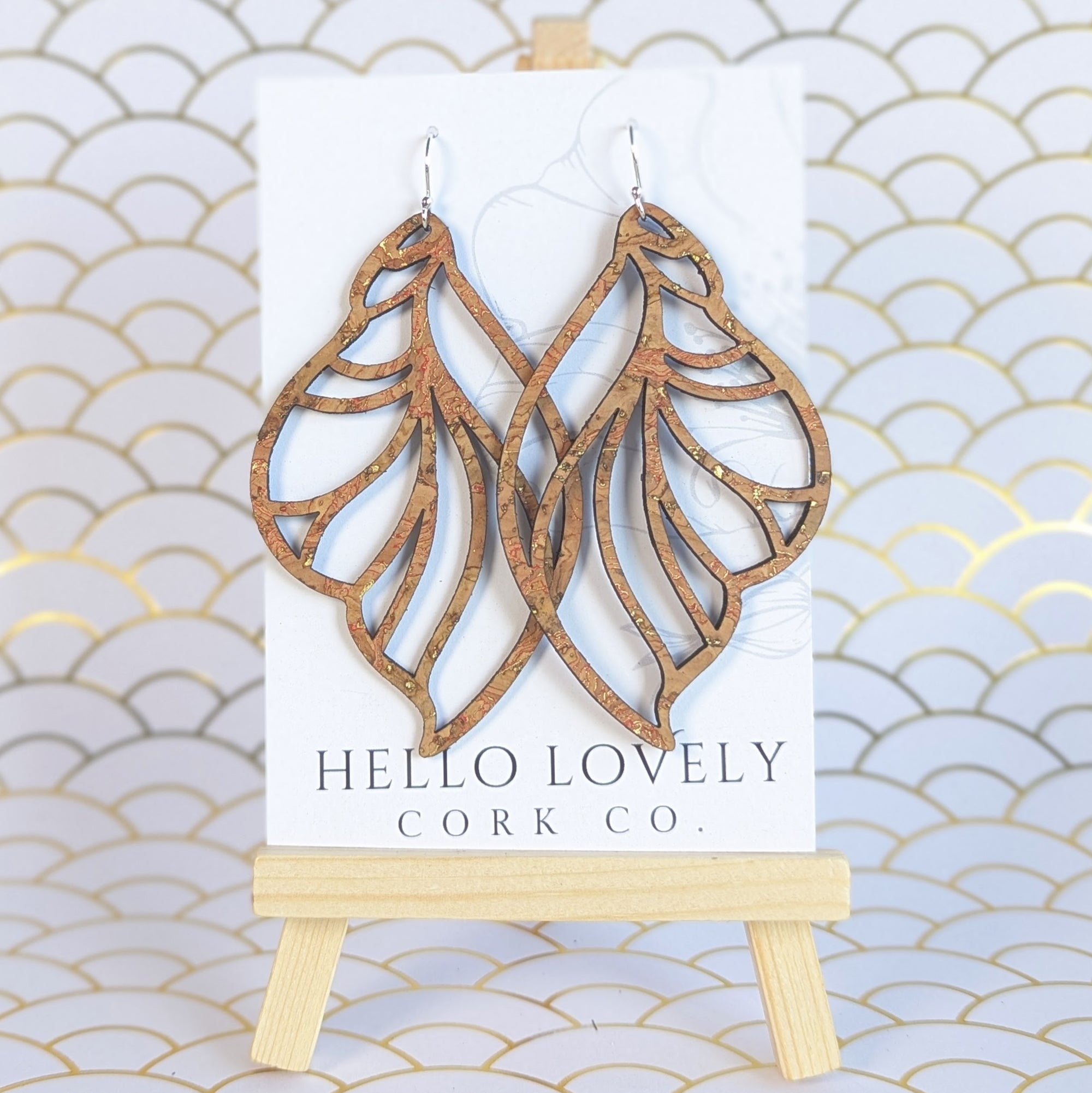Natural Gold Cork Earrings - Large Fairy Wing Feya