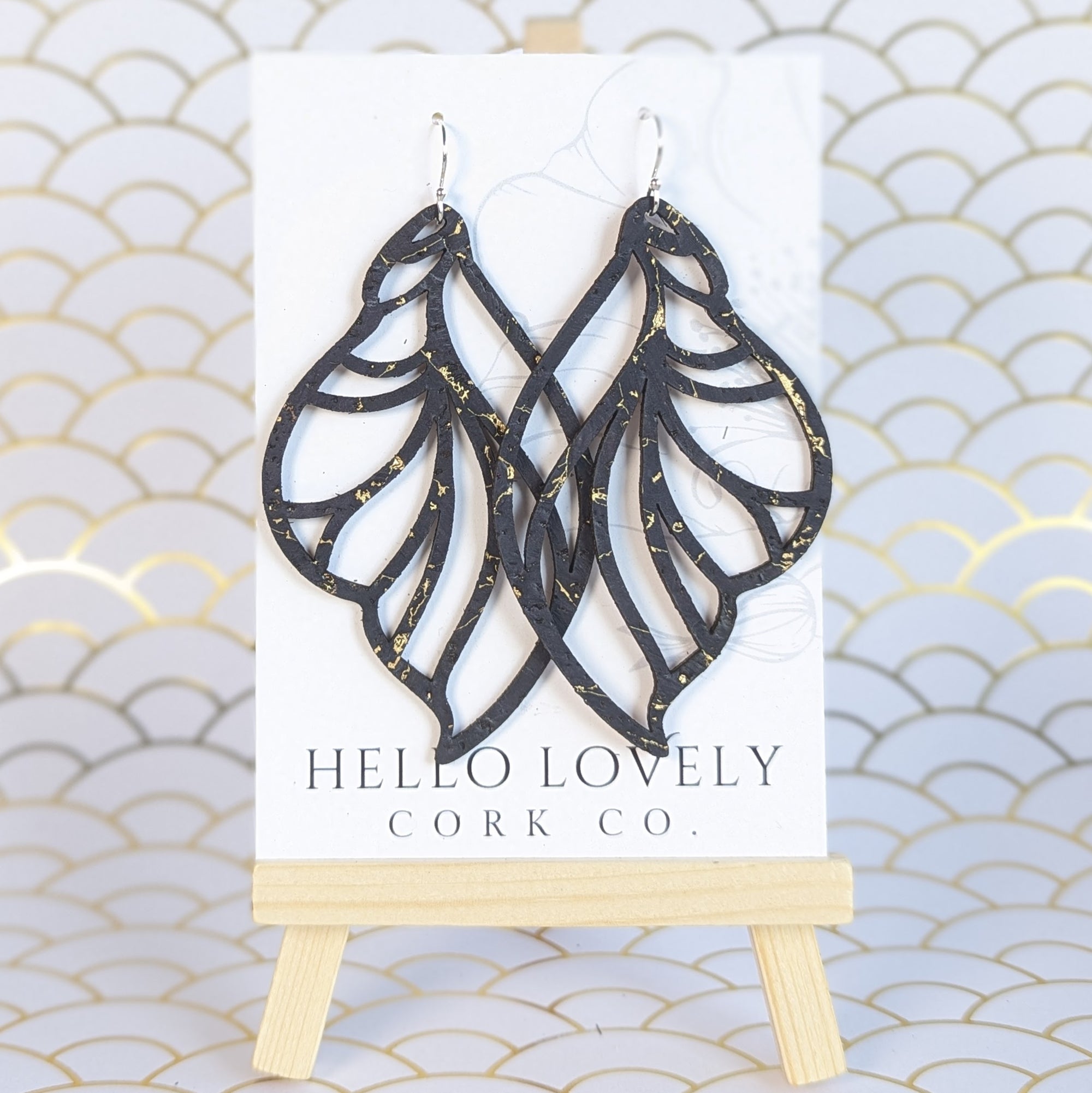Navy Gold Cork Earrings - Large Fairy Wing Feya