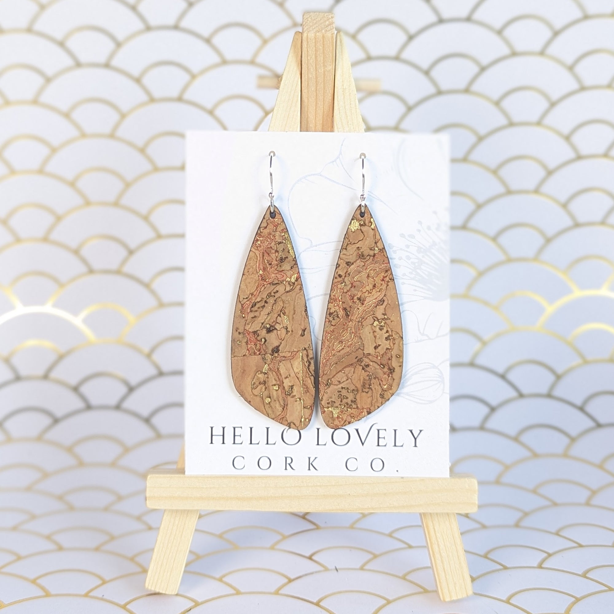 Natural Gold Cork Earrings - Small Wing