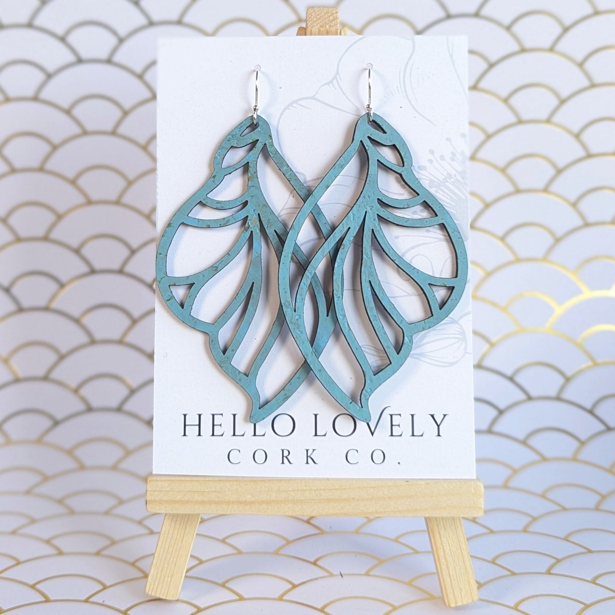 Bright Teal Cork Earrings - Large Fairy Wing Feya