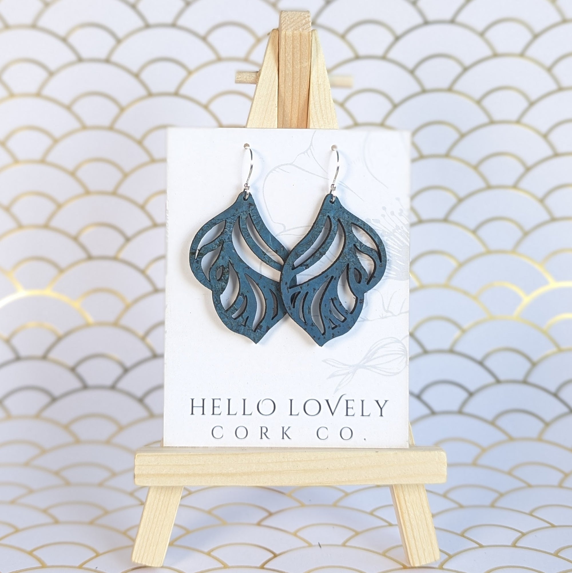 Deep Teal Cork Earrings - Small Fairy Wing Aubrie
