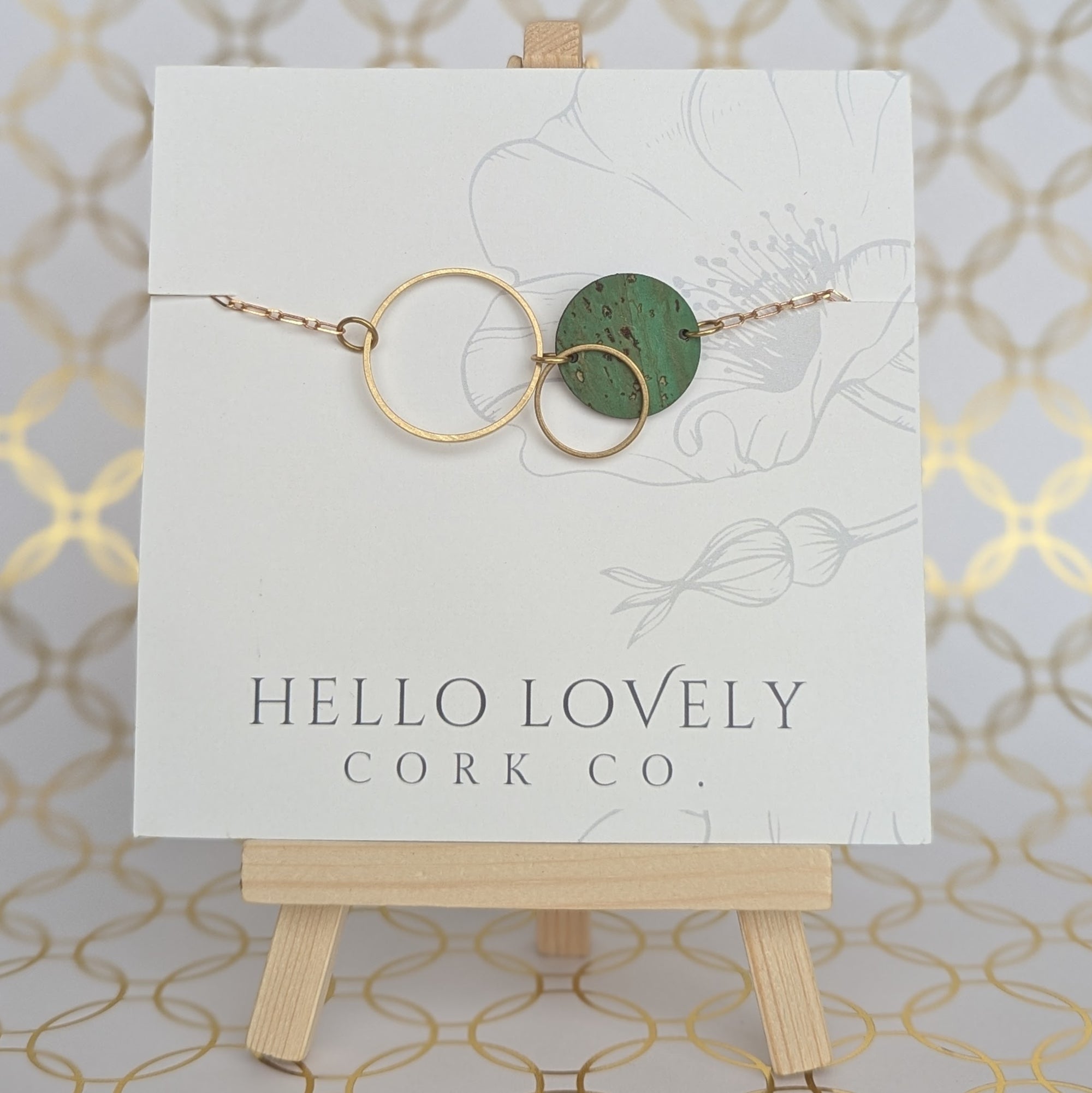 Brass Circle Necklace - Deep Teal and Grass Green
