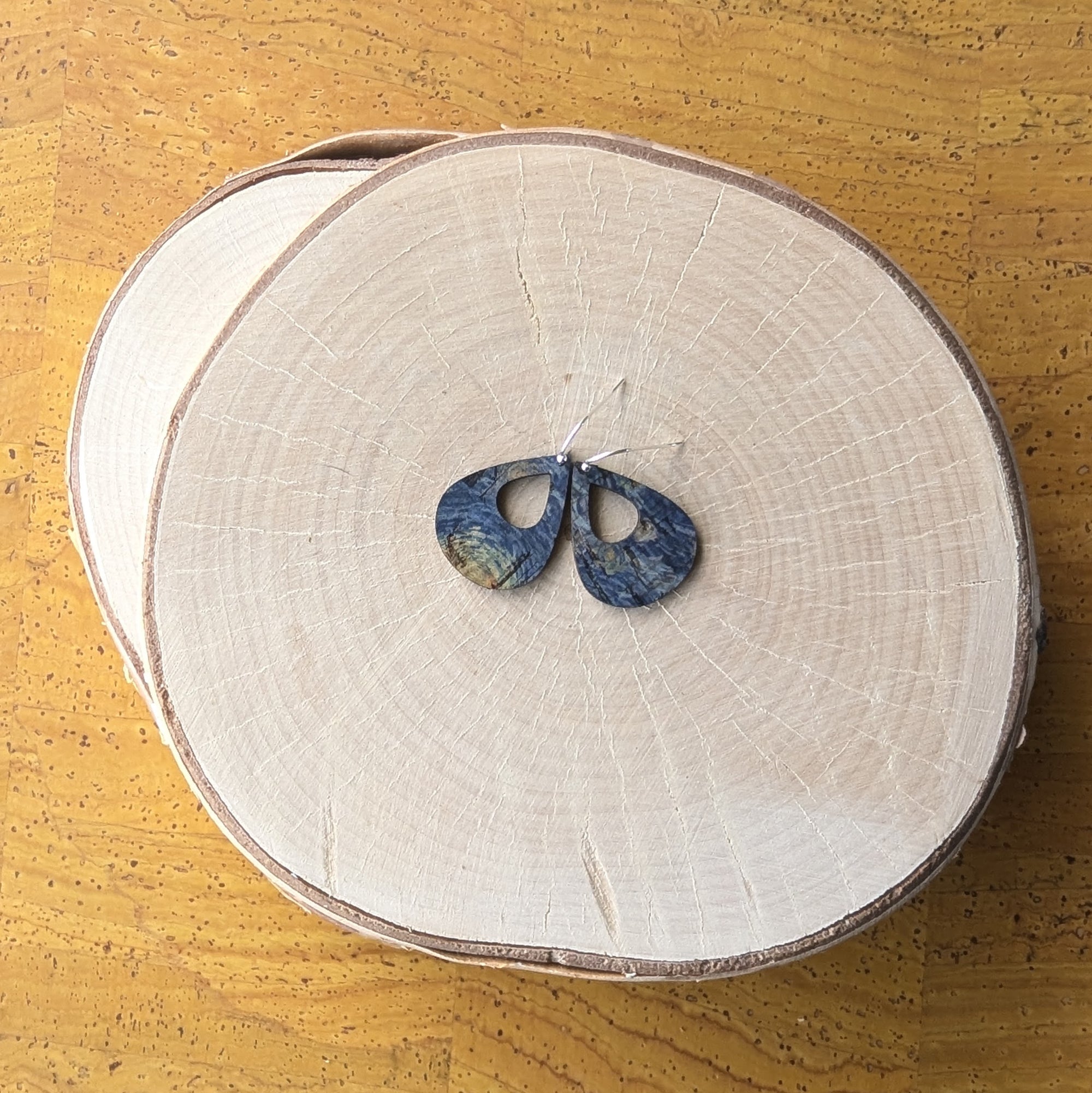 Starry Night Cork Earrings - Small Teardrop