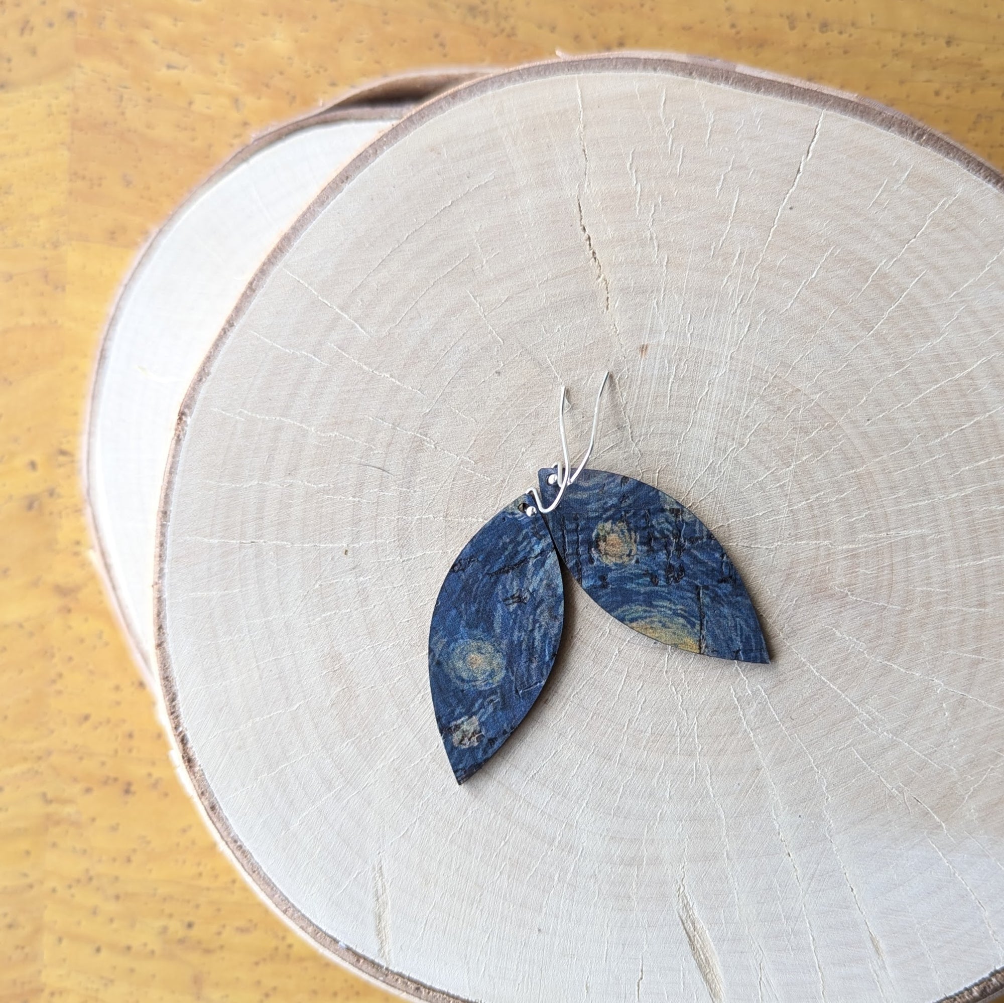 Starry Night Cork Earrings - Small Leaf