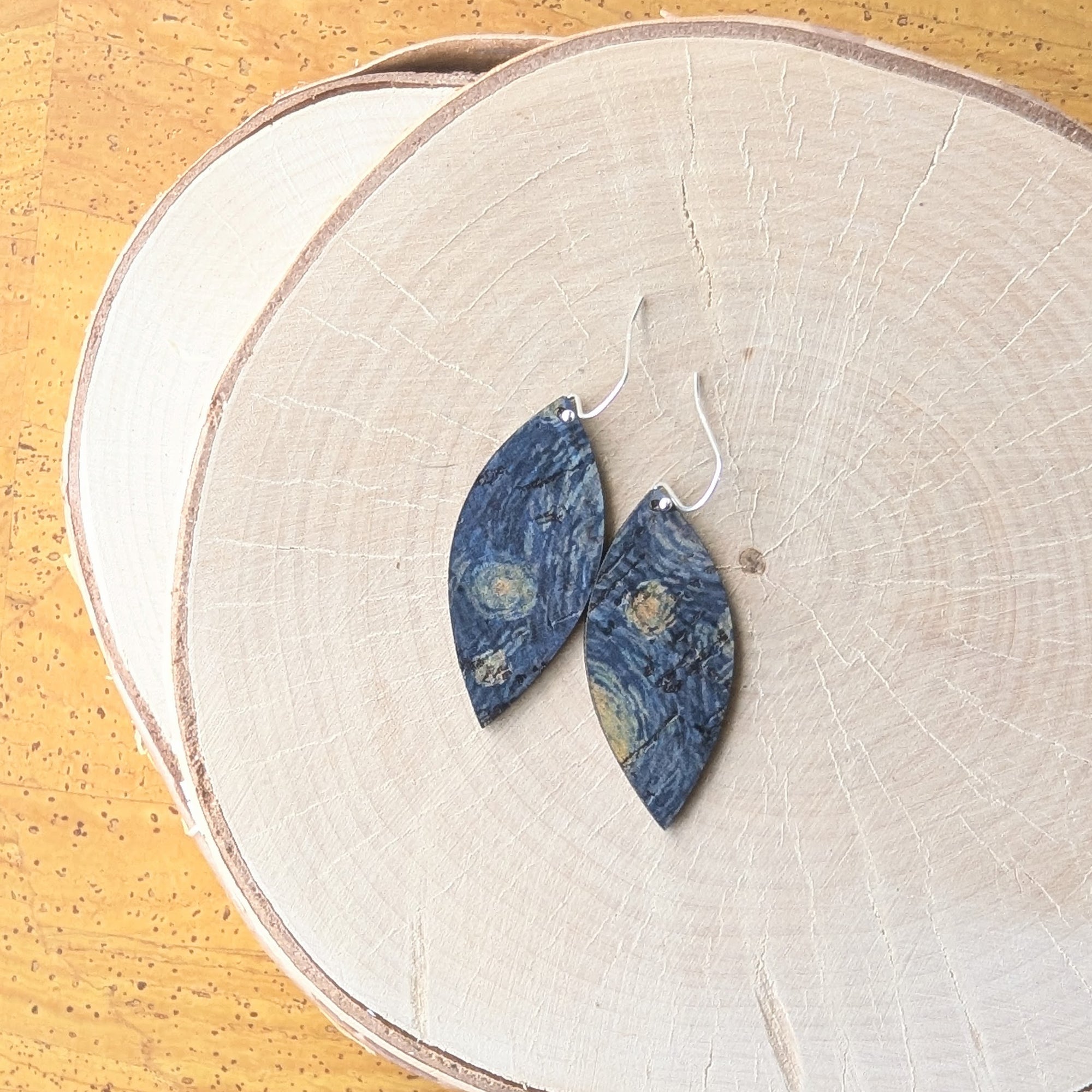 Starry Night Cork Earrings - Small Leaf