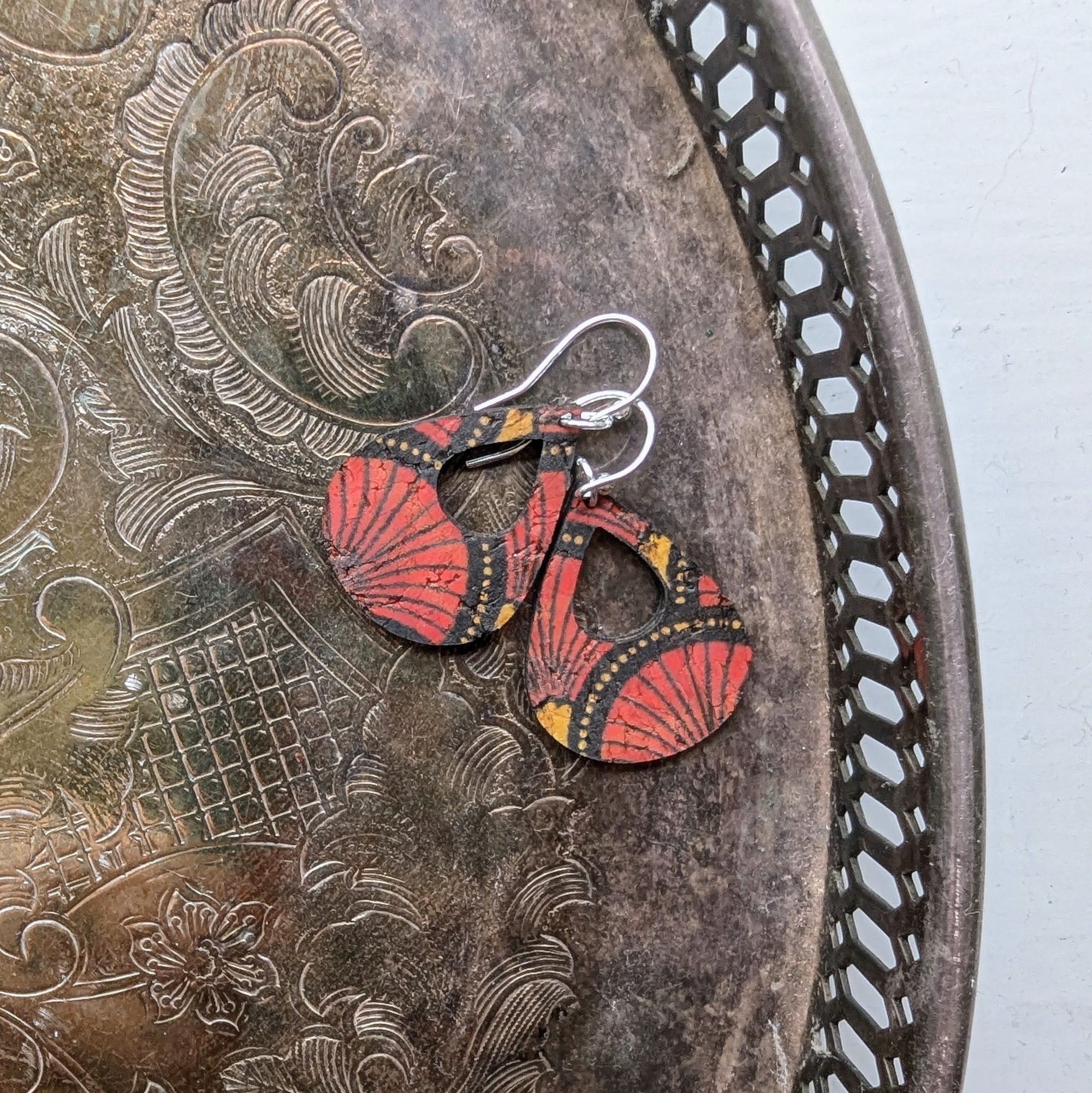 Red Fan Earrings - Small Teardrop