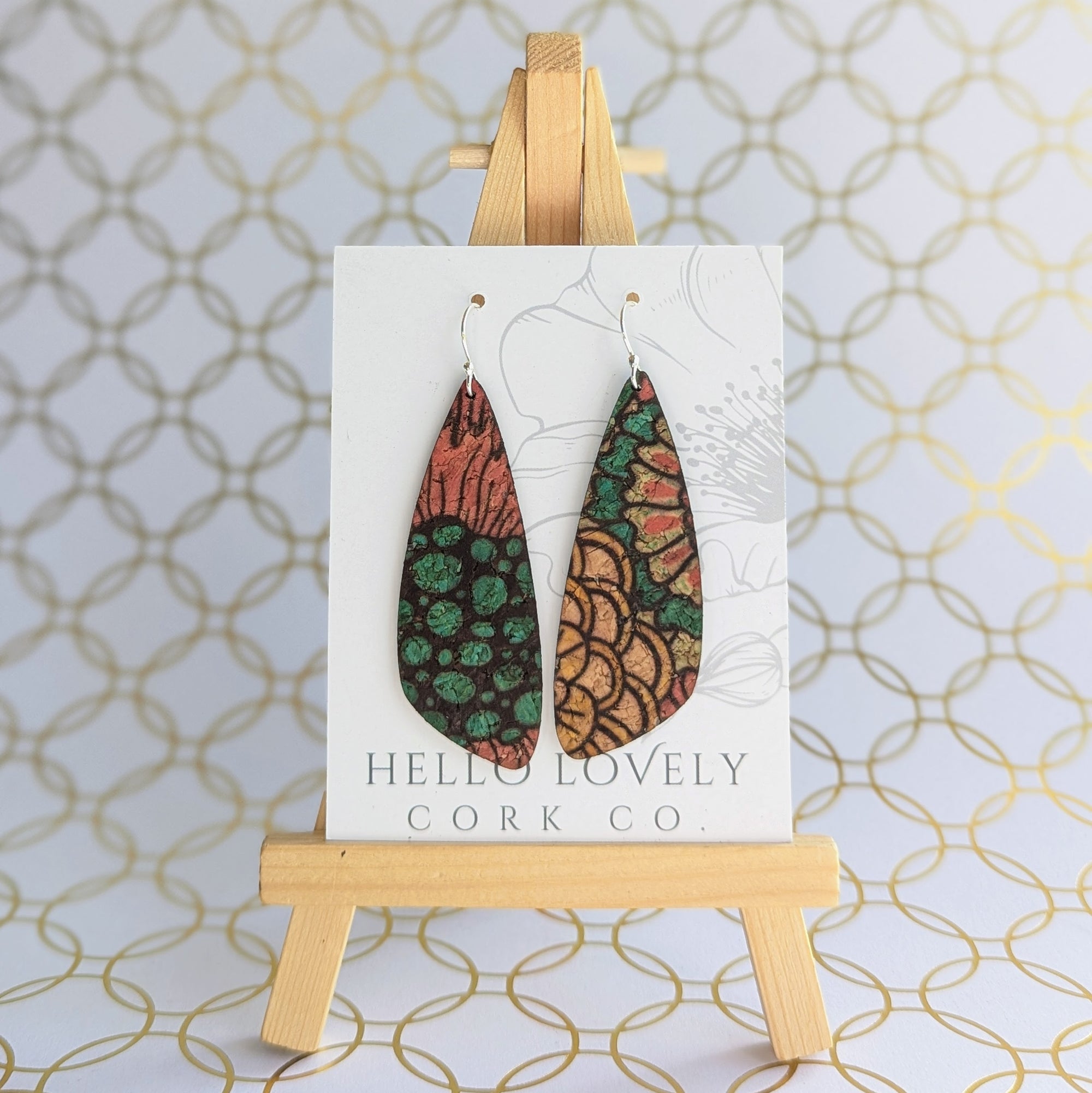 Red Yellow Blue Dahlia Cork Earrings - Small Wing
