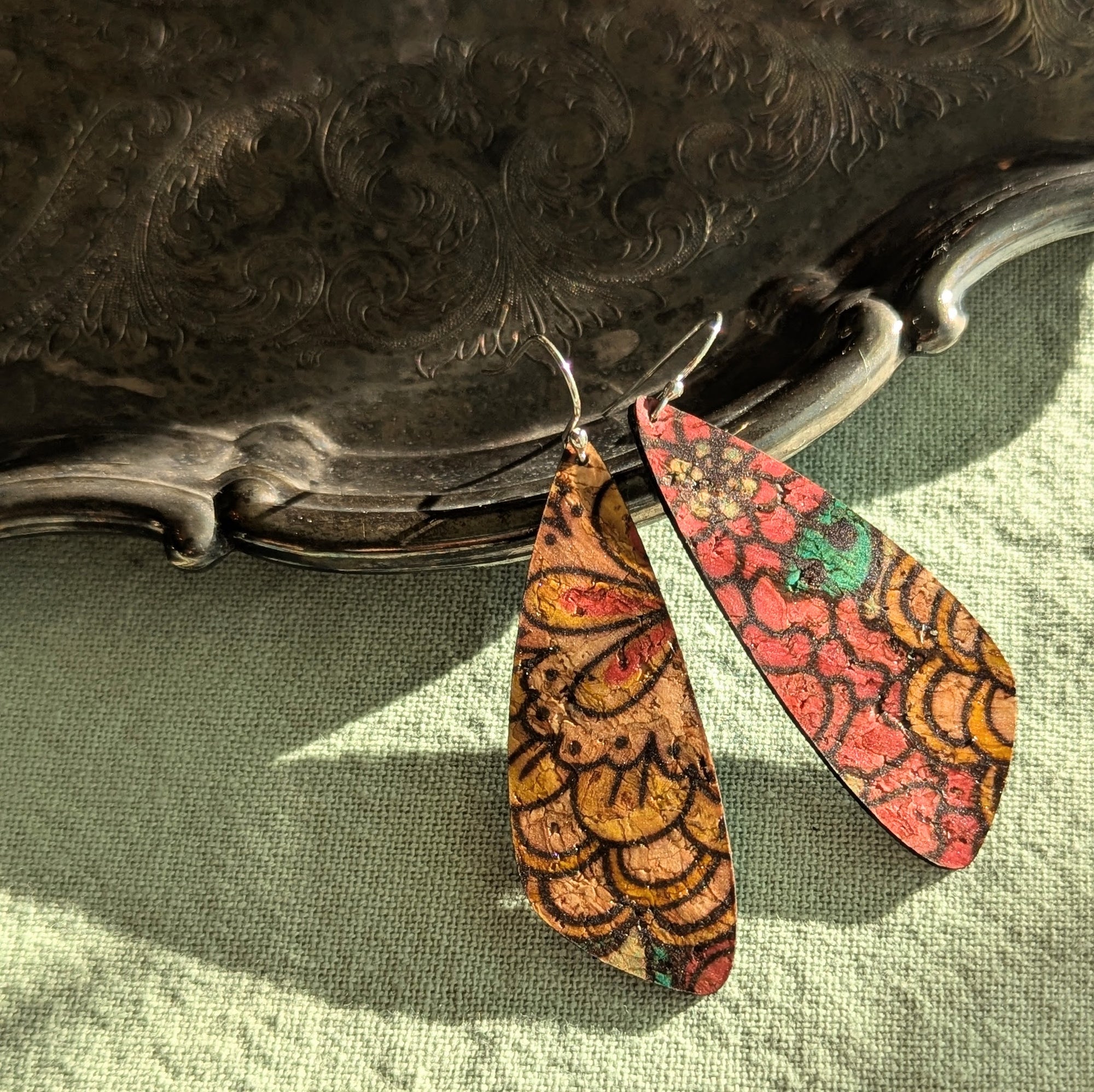 Red Yellow Blue Dahlia Cork Earrings - Small Wing