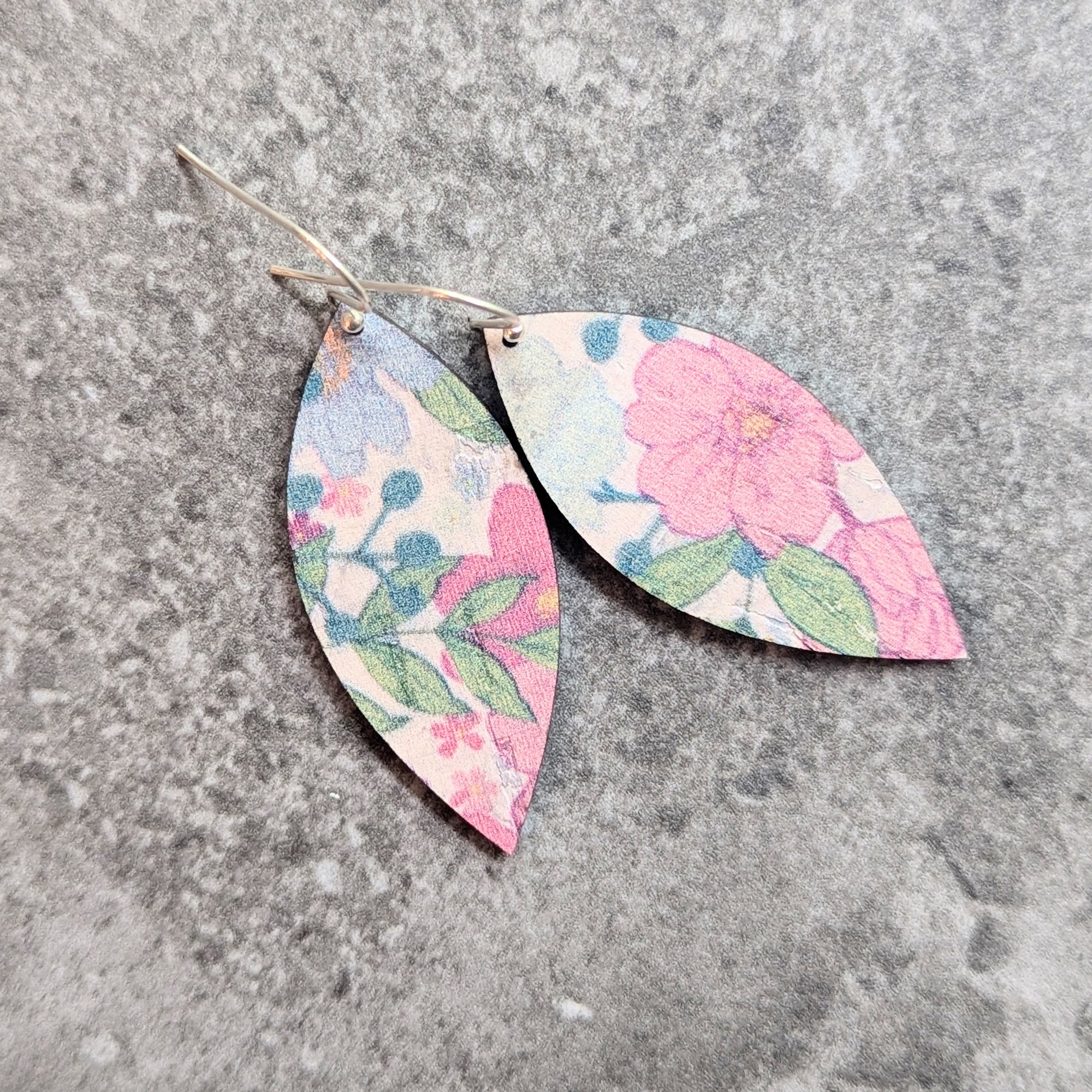 Pink Garden Floral Cork Earrings - Small Leaf