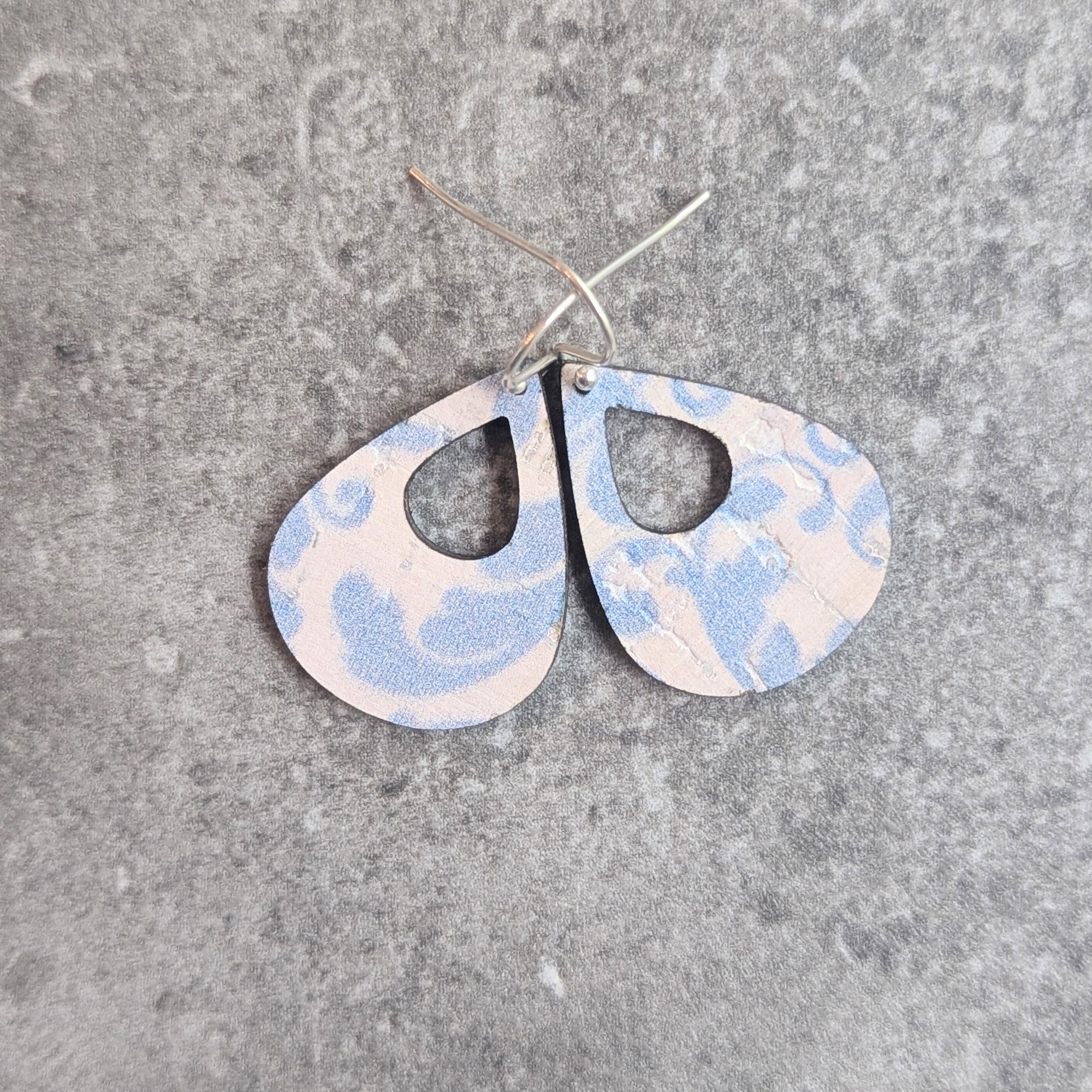 Blue Filigree Cork Earrings - Small Teardrop