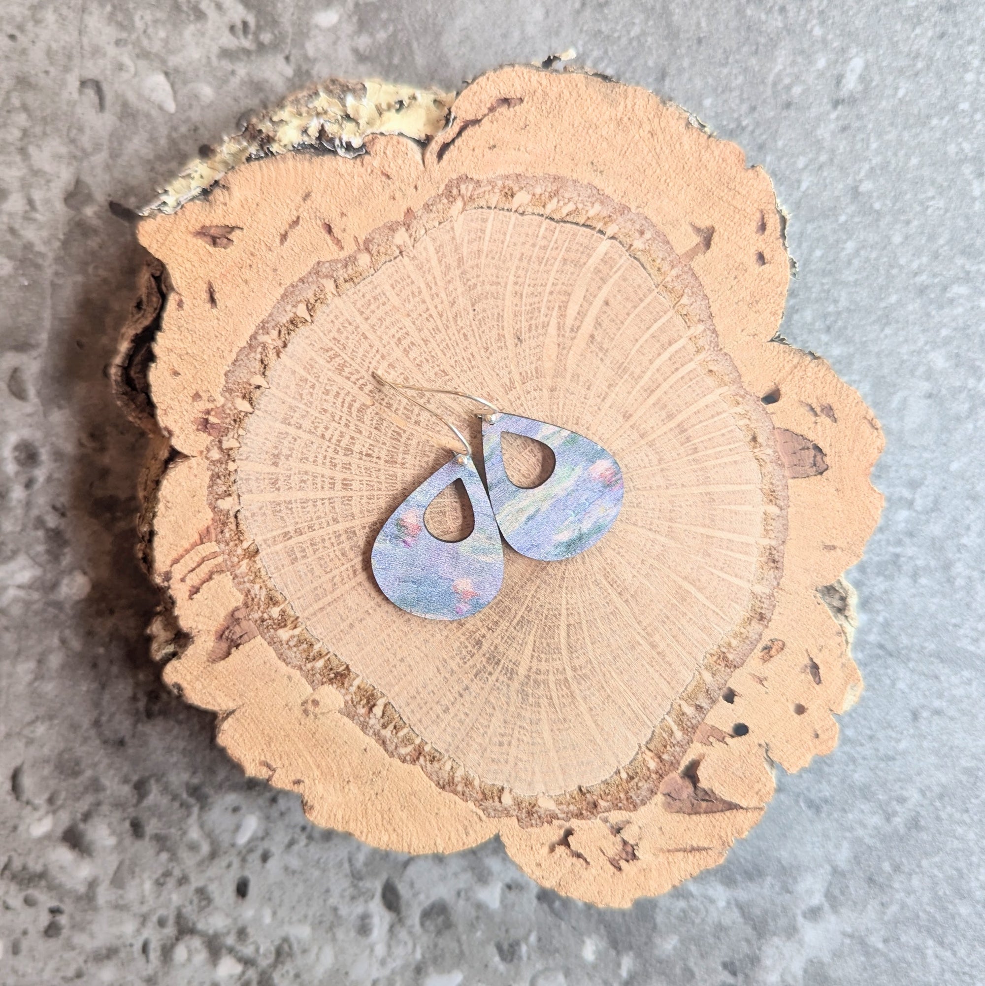 Waterlilies Cork Earrings - Small Teardrop
