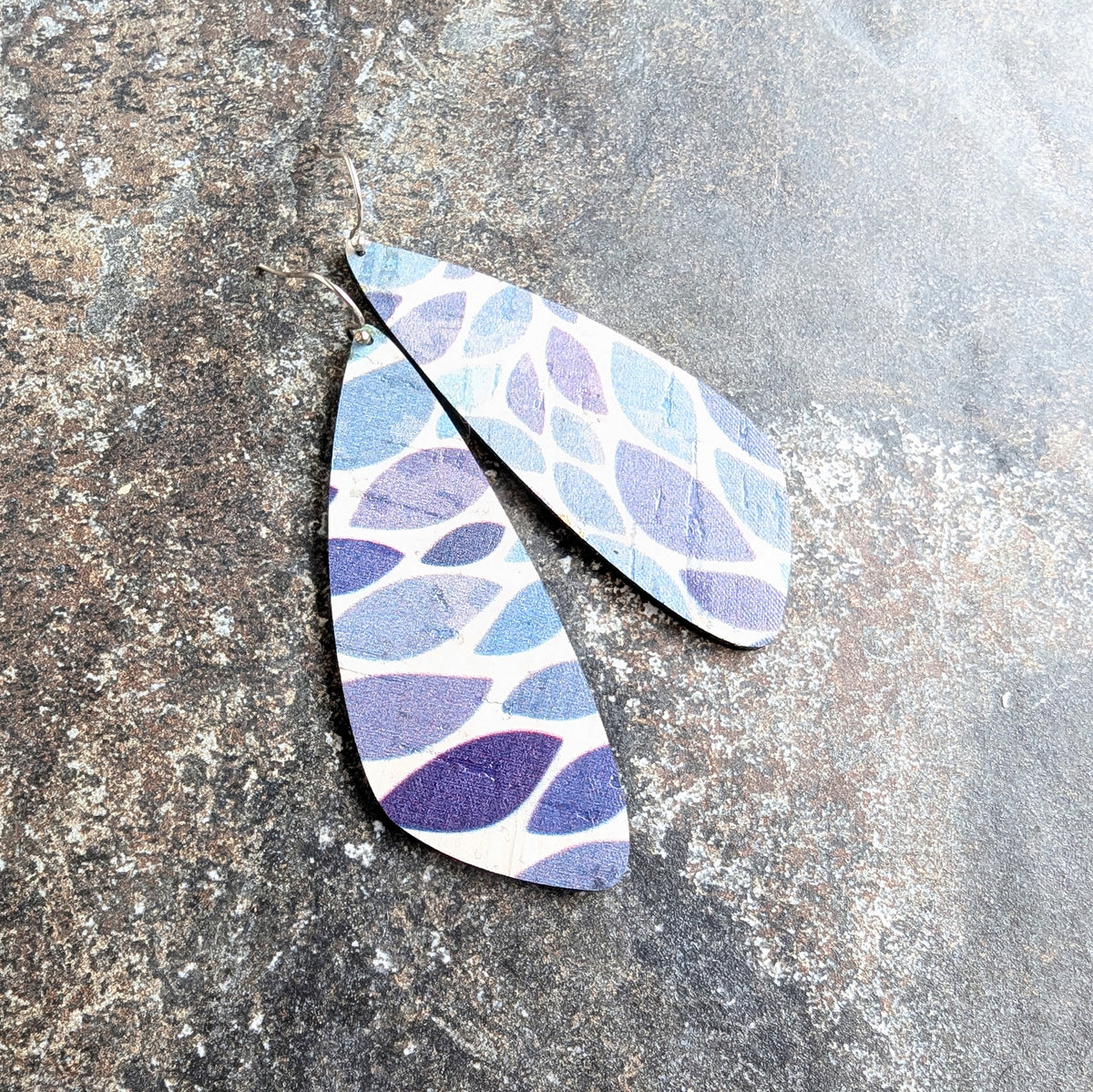 Blue Ombre Cork Earrings - Large Wing
