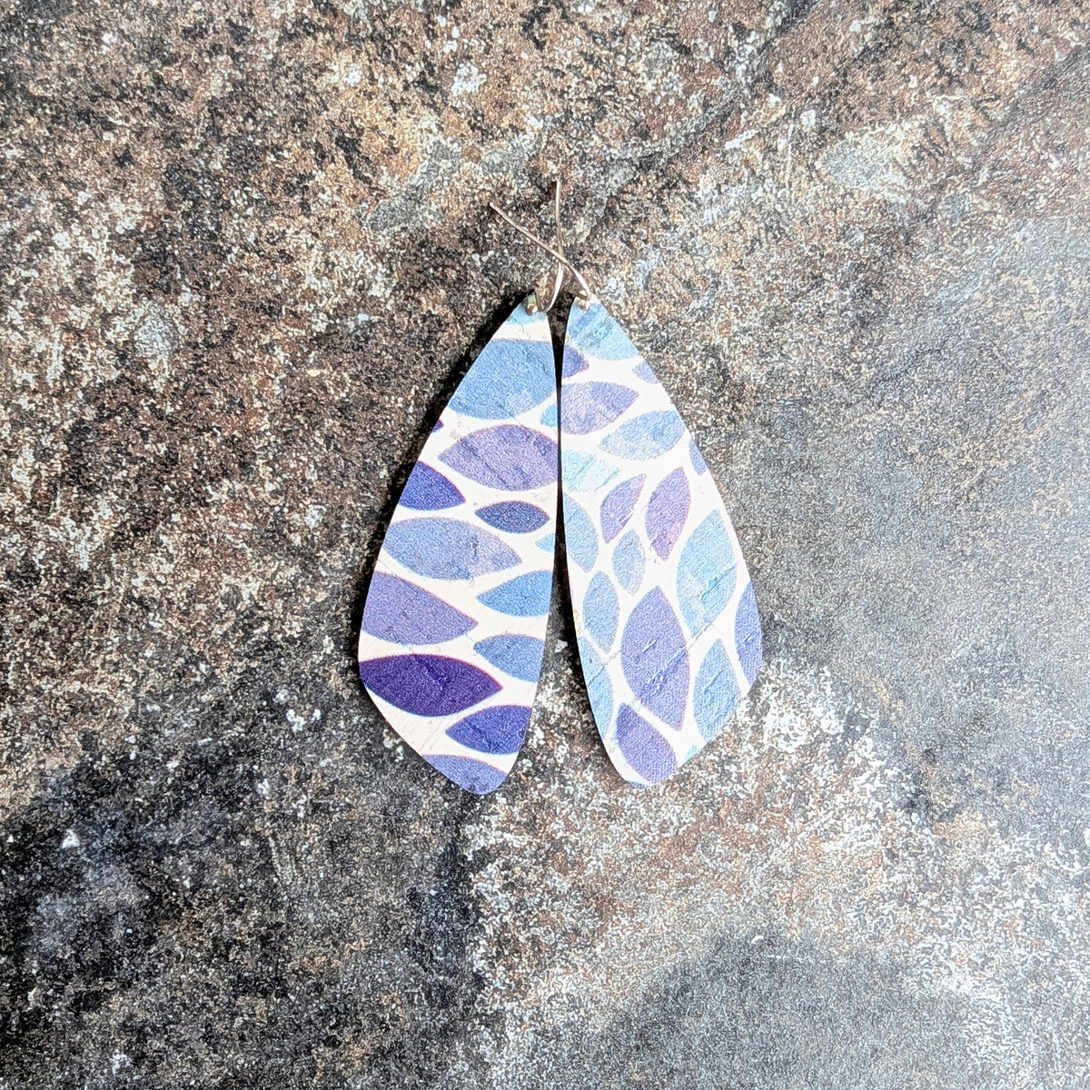 Blue Ombre Cork Earrings - Large Wing