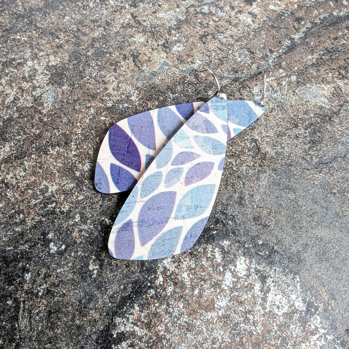 Blue Ombre Cork Earrings - Large Wing